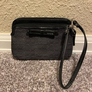 Black and grey coach wristlet wallet